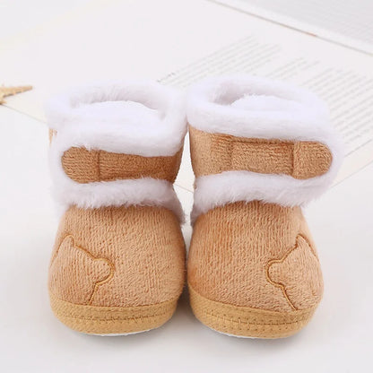 Baby Winter Snow Boots Cute Bear Warm Fluff Balls Indoor Soft Sole Infant Newborn Toddler Baby Shoes 0-18M