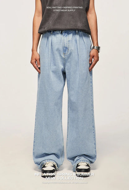 INFLATION Brown Retro Washed Denim Pants Unisex Classic Straight Leg Jeans Male Trouser Plus Size