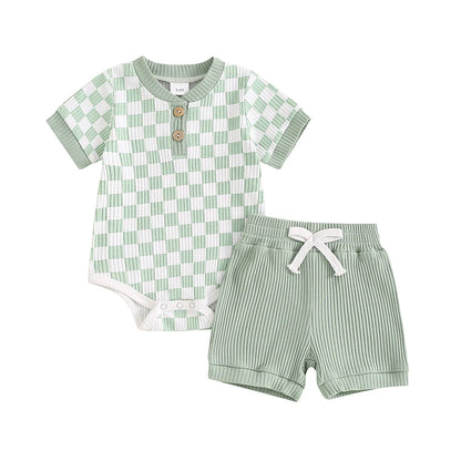 Mubi neo 3 -18 Months Newborn Baby Boy Clothes Ribbed Knit Short Sleeve Romper Shorts Set Infant Summer Outfit  Sets for Babies