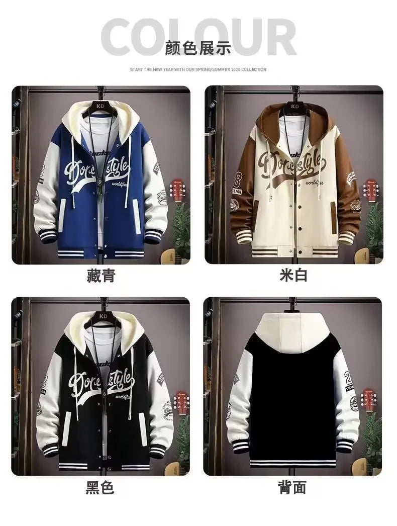 Men's Hooded Baseball Jersey Autumn Korean Casual Hooded Jacket Harajuku High Street Fashion Men's Clothing High Quality Coat