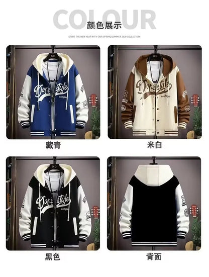 Men's Hooded Baseball Jersey Autumn Korean Casual Hooded Jacket Harajuku High Street Fashion Men's Clothing High Quality Coat