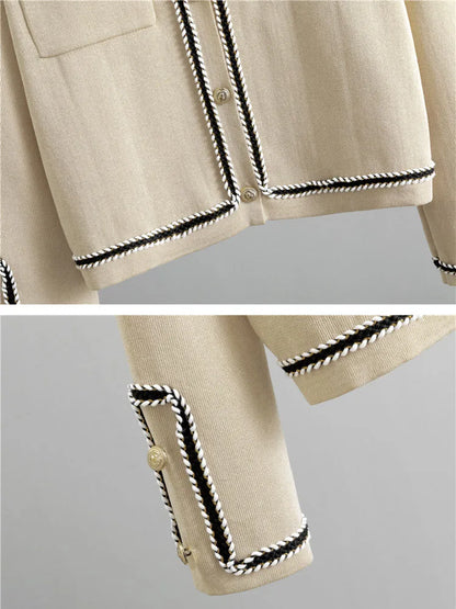 Women Casual Knitted 2 Pieces Sets Korean Cropped Knitwear Sweater Cardigan Tops Conjuntos High Waist Ankle Length Pants Suits