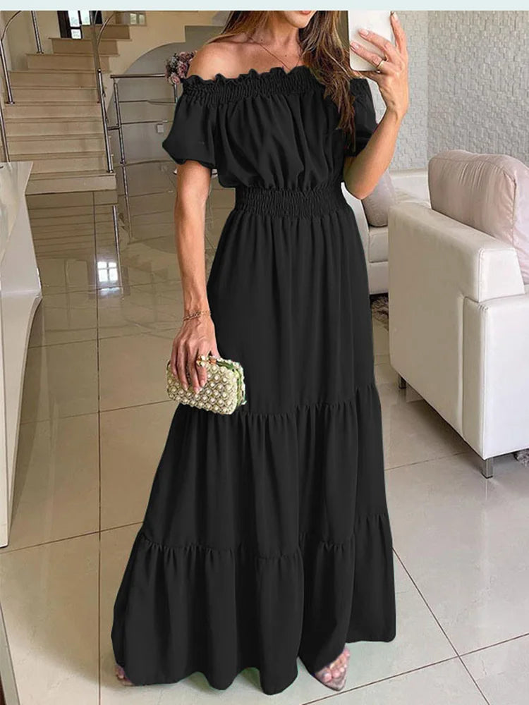 Summer Boho Red Dress Fashion Short Sleeve Beach Long Dress Casual Loose Elegant Holiday Party Dresses For Women Robe Femme 2025