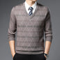 Men's Sweater Fashion Solid Color Warm Sweater Business Casual Heart Neckline Sweater Pullover Men