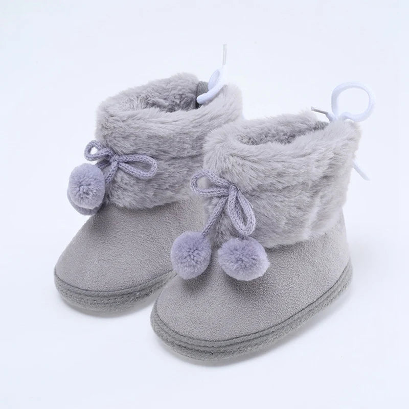 Winter Baby Boots Plus Velvet Snow Booties Baby Shoes Warm baby Girl Shoes Pompom Soft Sole Indoor Walking Shoe