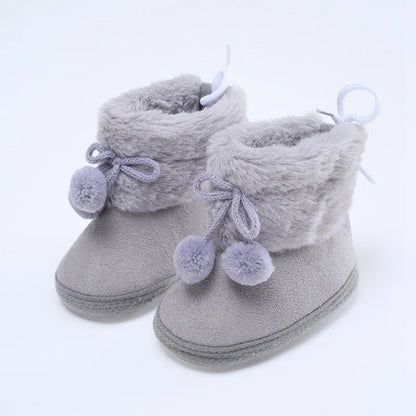 Winter Baby Boots Plus Velvet Snow Booties Baby Shoes Warm baby Girl Shoes Pompom Soft Sole Indoor Walking Shoe