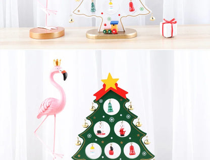 Holiday Tabletop Décor Carved Wood Xmas Tree 6 Hole Centerpiece for Mantel Scene Christmas Village Diorama Craft Ornament