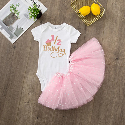 It's My 1/2 Birthday Baby Girls Birthday Outfit Cake Smash Outfit Birthday Party Shirt Tutu + Baby Bodysuits Dress Set Clothes