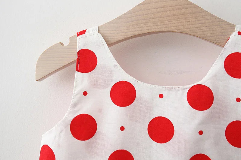 New In Summer Baby Girl Clothes Korean Cute Bow Dot Sleeveless Cotton Princess Dress+ Sunhat Toddler Dresses Sets BC007-1