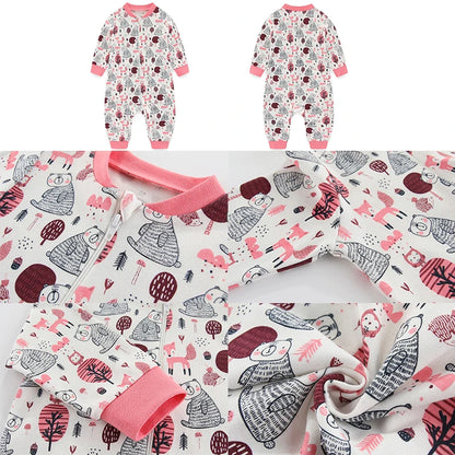 Newborn Baby 2-way Zipper Romper Cotton One-piece suit 0-24 Months Long Sleeve Newborn Baby Pajamas Comfortable Breathable