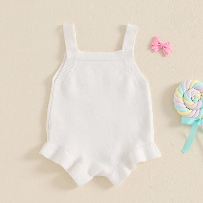 Suefunskry Baby Girl Overalls, Sleeveless Bows Pattern Knit Romper Bodysuit Spring Fall Clothes for Casual Daily