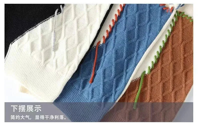 2025 Autumn Winter Men's Sweater Korean Fashion Men Clothing Patchwork Sweater Men Trend Streetwear Pullover O-Neck Sweaters Men