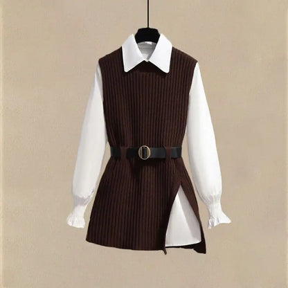 2025 Spring New Korean Elegant in Matching Set Women's Fashion Knitted Vest+ Shirt+ Jeans Three Piece Female Chic Denim Pants Suit