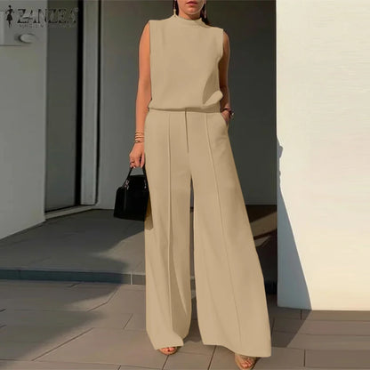 Elegant Chic Women 2-Pieces Sets ZANZEA Woman 2025 Trouser Suits Fashion 2pcs Outfits Tank Top and Wide Leg Pant Suits Oversize
