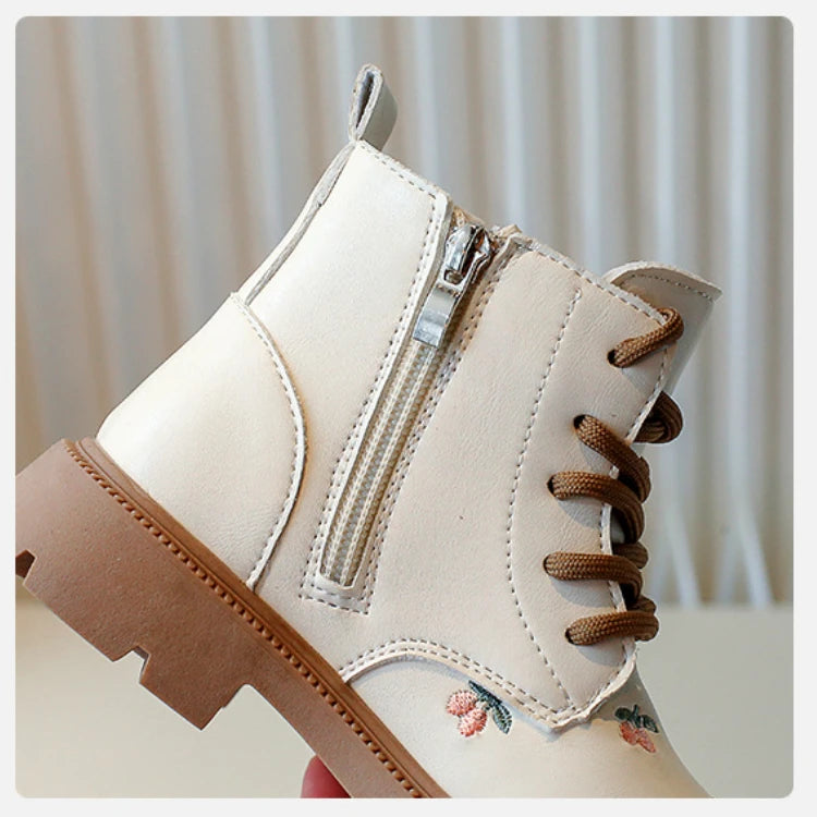 Girl's Ankle Boot Sweet Fashion Embroider Children Spring Autumn Leather Boots Causal Versatile Kid Princess Shorts Single Boots