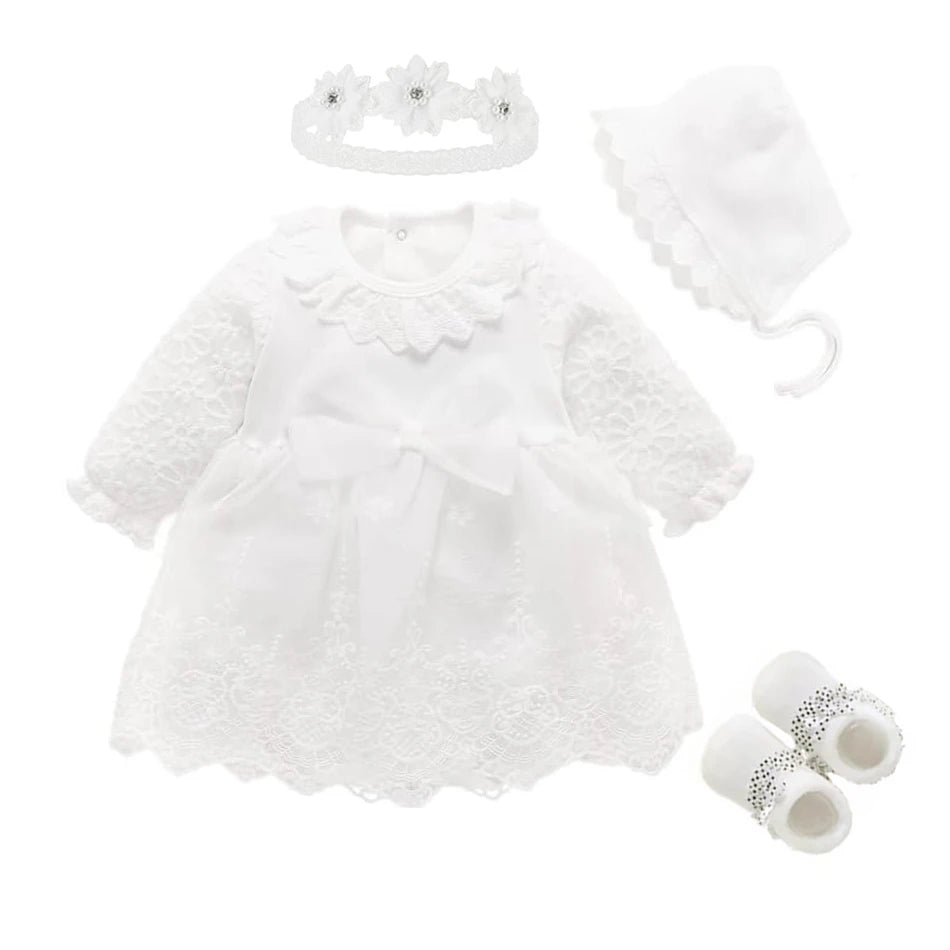 New Born Baby Girl Dress Clothes Christening Dress Classic Infant Baptism Wedding Tulle Dress for Spring Summer 0 3 6 Months