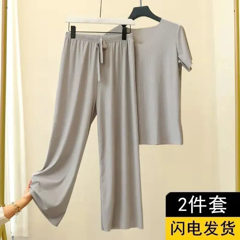 Female Home Clothes 2 Pieces Set Lady Home Suit Summer Women Lounge Wear Autumn Loose Home wear Suit for Women Pajamas Pants Set