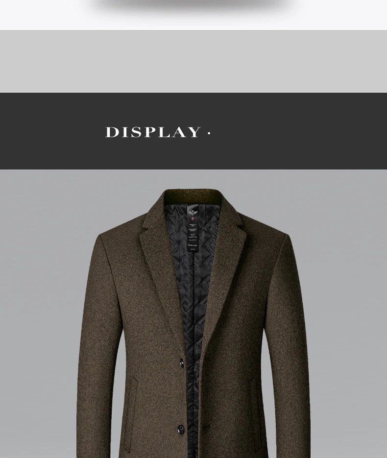 BROWON Brand Trench Coat Men Autumn and Winter New Solid Color Long Woolen Coat for Men Business Casual Windbreaker Men Clothing