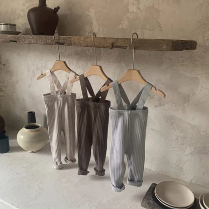 2025 Autumn New Baby Solid Leggings Toddler Boy Pp Pants Cotton Infant Girl Overalls Kids Casual Trousers Baby Strap Leggings