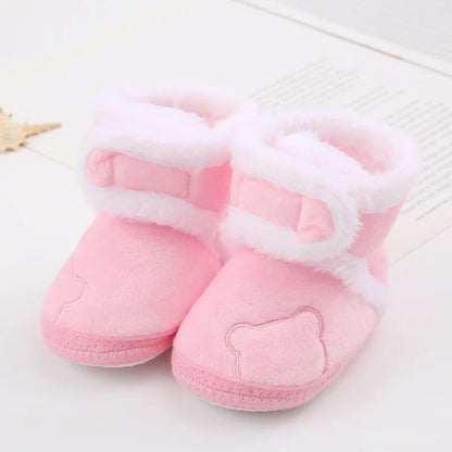 Winter Snow Baby Boots Cute Bear Warm Fluff Balls Indoor Soft Sole Infant Newborn Toddler Baby Shoes 0-18M