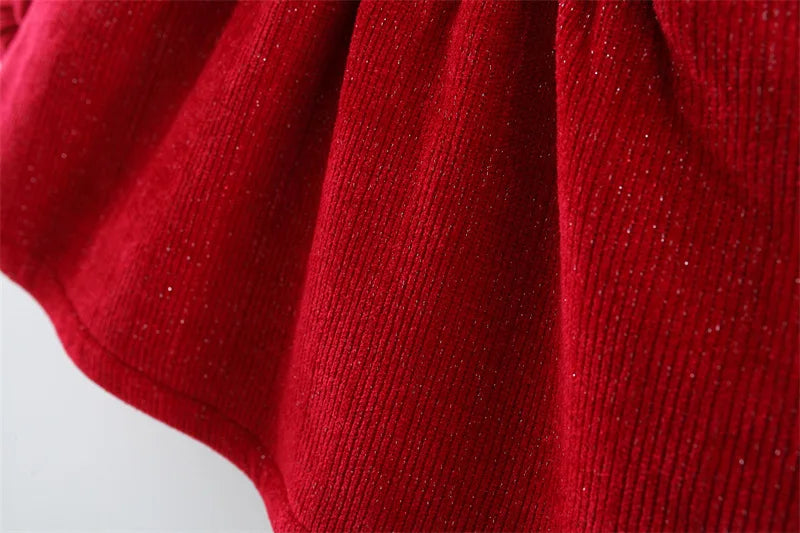 Winter Newborn Girls Clothes Korean Fashion Bow Cute Fleece Warm Thick Long Sleeve Red Baby Dress Luxury Birthday Dresses BC1704