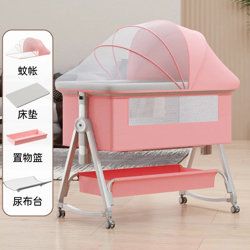 Baby Bed Crib Portable Bassinet Bedside Liftable Cradle Bed Playpen Newborn With Changing Table Storage Bag Mosquito Net