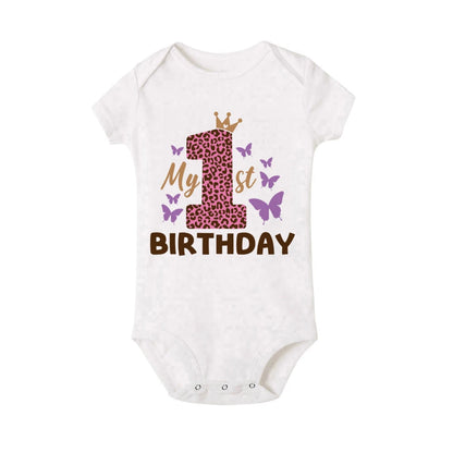 My 1st Birthday Print Baby Romper Infant Bodysuit Newborn Short Princess Sleeve Jumpsuit Baby Girl Birthday Party Outfit Clothes