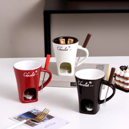 Fondue Mug Cheese Butter Melt Pot Butter Heater Coffee Cup with Fork Chocolate Melting Cup for Candy Tapas Dessert Kitchen Snack