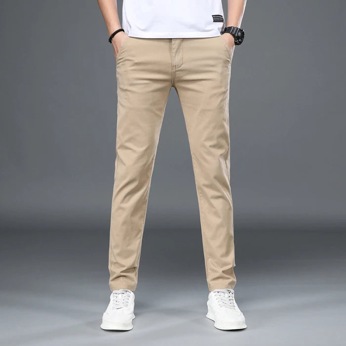 KUBRO Korean Style Cotton Soft Elastic Slim Straight Trousers Summer Thin Office Fashion Versatile Men's Business Casual Pants