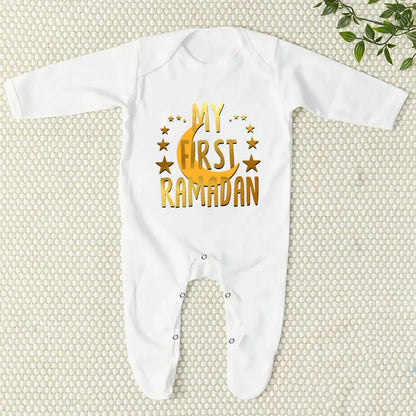 My First Eid/Ramadan Print Baby Sleepsuit Newborn Bodysuit Infant Long Sleeve Romper Ramadan Islamic Muslim Baby Keepsake Outfit