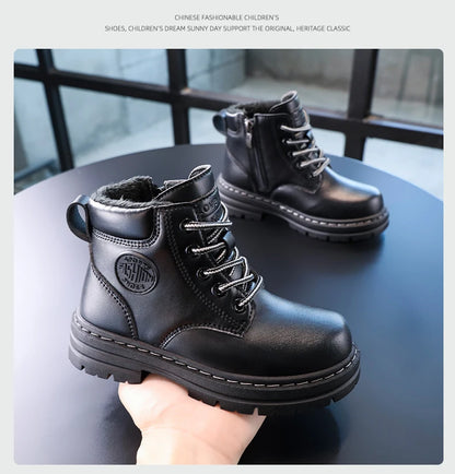 Classic Children Biker Boots Kids Tooling Boot Winter Child Plus Velvet Warm Snow Boot Anti-slip Wear-resistant Girls Boys Shoes
