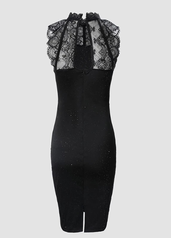 Women's Dresses 2025 Summer Fashion Glitter Print Contrast Lace Casual O-Neck Sleeveless Skinny Mini Party Dress