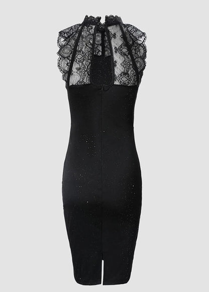 Women's Dresses 2025 Summer Fashion Glitter Print Contrast Lace Casual O-Neck Sleeveless Skinny Mini Party Dress