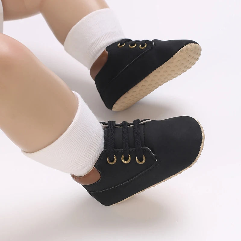 Fashionable 0-18M Boys and Girls' Shoes Classic Solid Color Leather Bottom Anti slip Preschool First Step Casual Sports Shoes