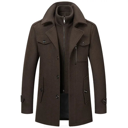Autumn Winter Men's Woolen Coat Fashion Double Neck Coat Solid Color Long Sleeve Jacket