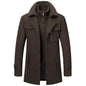 Autumn Winter Men's Woolen Coat Fashion Double Neck Coat Solid Color Long Sleeve Jacket