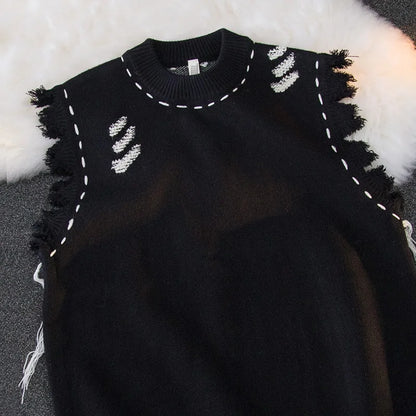 Sweater Vests Men Frayed Raw Edge Comfortable Sleeveless All-match Japanese Style Knitting Leisure Daily Chic Aesthetic Classic