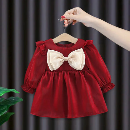 Spring fall toddler Girls' Baby Clothes Bow Dress for newborn Girls' Baby Clothing 1st Birthday Princess Tutu Dresses Dress