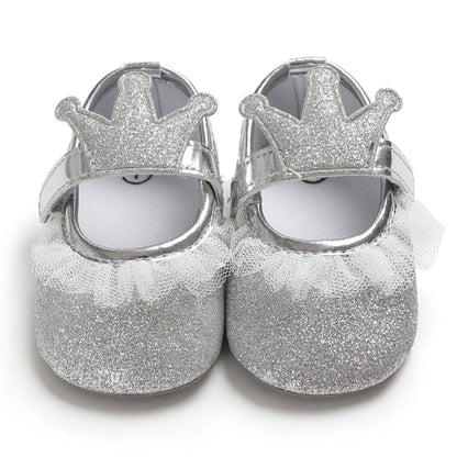 Cute 0-18M Spring Newborn Silver Baby Shoes Non Slip Cloth Bottom Girl Shoes Elegant Breathable Casual Baby First Walking Shoes