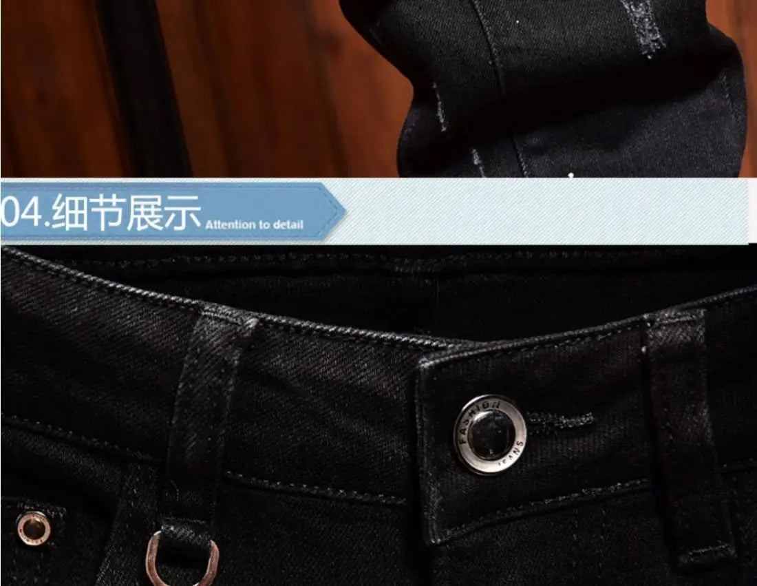 Fashion Trendy Slim Denim Jeans Men Distressed Ripped Holes Patches Spring Autumn Casual Design Korean Luxury Clothing Trousers