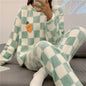 Autumn Winter Kawaii Cartoon Pajama Sets Women Pajamas Plaid Flannel Long Sleepwear Girl Pajama Night Suits Home wear PJ Suit