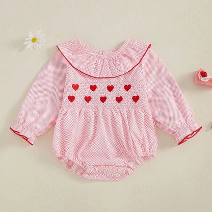 My First Valentines Day Baby Girl Outfit Newborn Heart Smocked Bubble Romper Bodysuit Cute Valentines Day Clothes