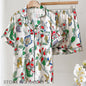 Fashion Print Flower 2PCS Pajamas Set Women Sleepwear Spring Summer Trouser Suits Lounge Wear Loose Satin Home wear Pajamas Suit