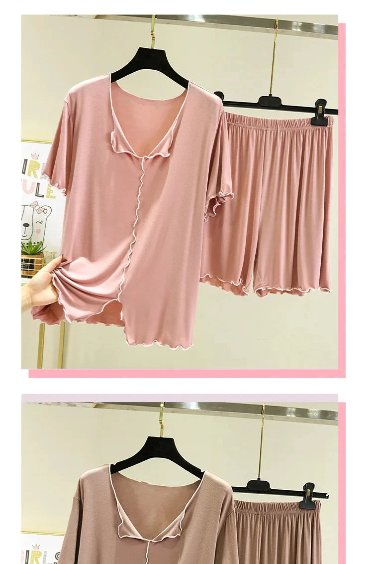 Modal loose short-sleeved shorts home clothes women summer thin style can be worn outside pajamas set versatile casual two