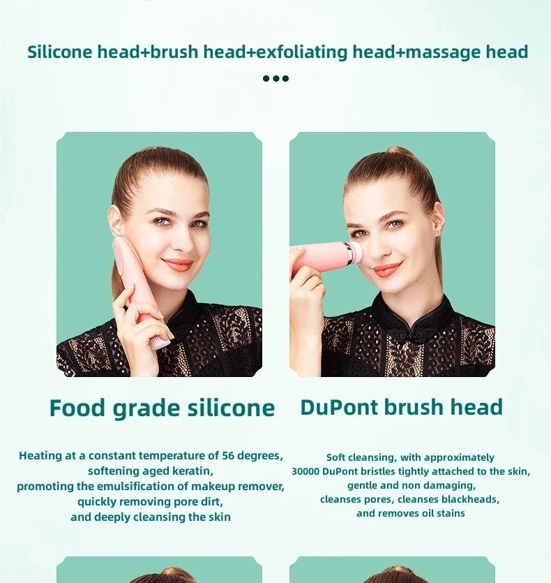 Beauty 4 in 1 Facial Skin Lifting Device Face Brush Cleanser Electric Silicone Facial Cleaning Brush for Deep Cleaning