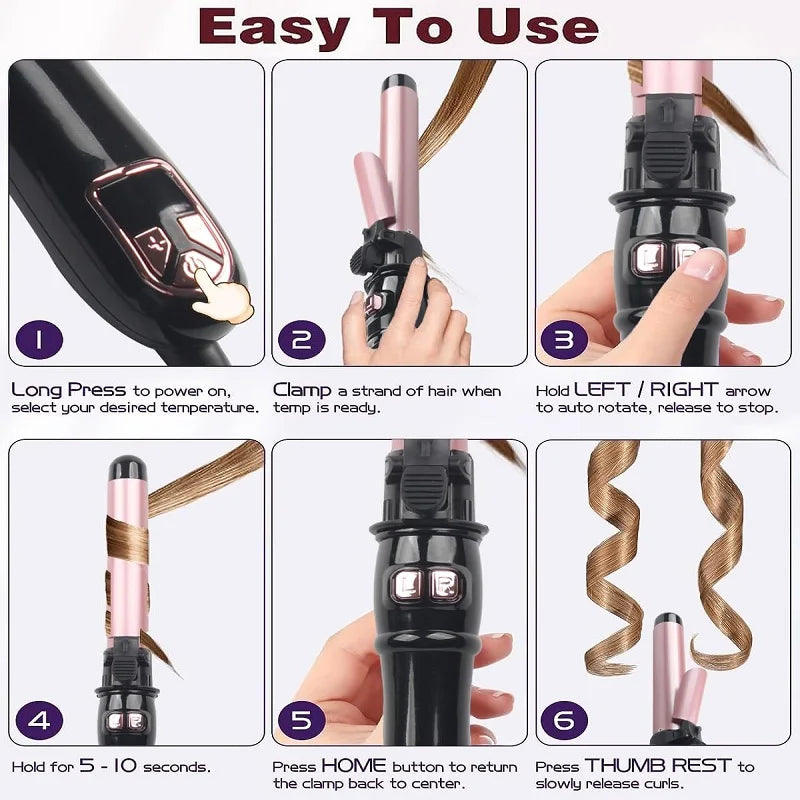 Automatic Hair Curler 1.1inches Rotating Curling Iron with LED Display Fast Heating Curling Wand Hair Curler for Home Travel Use