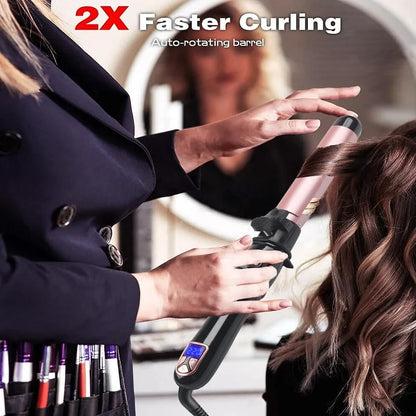 Automatic Hair Curler 1.1inches Rotating Curling Iron with LED Display Fast Heating Curling Wand Hair Curler for Home Travel Use