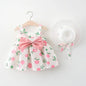 2Piece Sets Summer Toddler Girl Clothes Korean Fashion Flowers Cute Bow Sleeveless Princess Baby Dresses+ Sunhat Kids Dress BC136