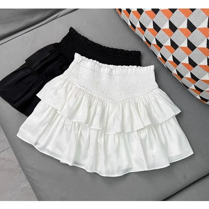 Sweet Cake Skirt Women's Ruffles Casual Simple Short Mini White Chiffon Skirt Black Korean New 2025 Puffy Ballet Style Skirts
