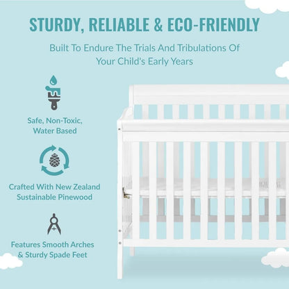 Dream On Me Jayden 4-in-1 Mini Convertible Crib And Changer in White, Greengard Gold Certified, Non-Toxic Finish